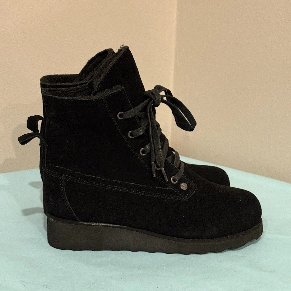 NUEVO BEARPAW Botas de Piel Real Negro Gamuza Piel de Oveja Abrigo de Oso Mujeres Talla 9 EU 40 Foto 3 de 4