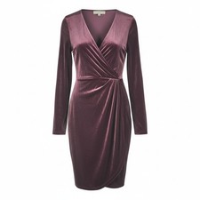 LOFT Women’s Velvet Dress Size M Wine Burgundy Faux Wrap Long Sleeve -Retail $90