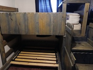 Bunk Bed Twin Wood Frame with Built-In Stairs