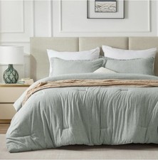 CozyLux California King Comforter Set 3Pcs Sage Green Soft Luxury Cationic Dying