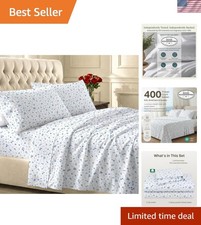 Elegant Queen Size Floral Cotton Sheet Set - 400 TC, Deep Pockets Durability