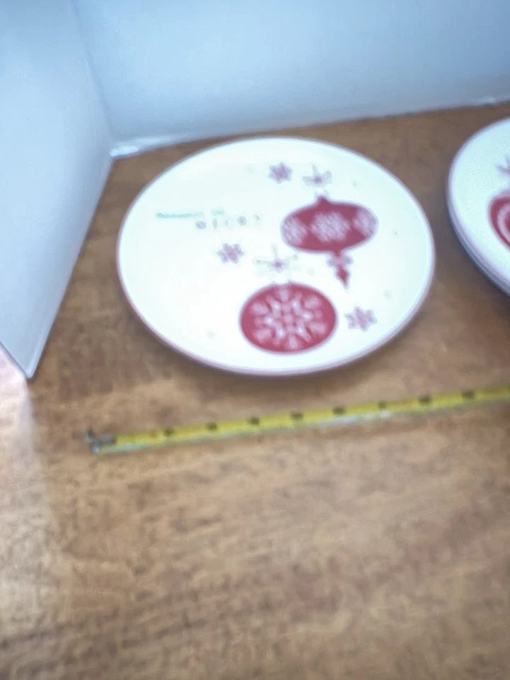 3/Macys /The Cellar Holiday Christmas  Plates 8.75" Mix Mingle Merry Red & White - Image 4 of 4