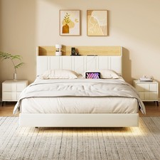 160x200cm Polsterbett mit LED USB Bettgestell mit Lattenrost/Stauraum Doppelbett