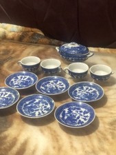 11-12 With Lid Piece Set Blue Willow Antique Childs Tea Set Made In Japan