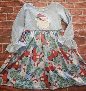 Marie Nicole Boutique Girls Santa Christmas Dress Sz Large 4 Snowman Truck