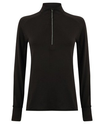 Tombo Damen Langarm 1/4 Reißverschluss Top Schwarz Small Last One Brandneu