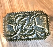 Vtg 70s Flower Floral Hippie Cowgirl Western Southwest Brass Belt Buckle