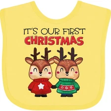 Inktastic It's Our 1st Christmas With Cute Reindeer Twins Baby Bib Kids Second