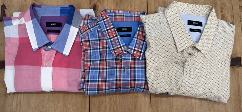 EUC Lot of 3 Hugo Boss Shirt Mens XXL Extra Large Checkered Slim Fit Long Sleeve