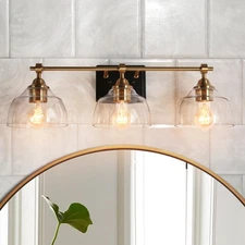 Bathroom Light Fixtures, 3 Light Black and Gold Vanity Lights for Bathroom wi...