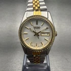 Seiko Watch Women 23mm Silver Dial Two Tone Daydate Round 7N83-0049 New Battery