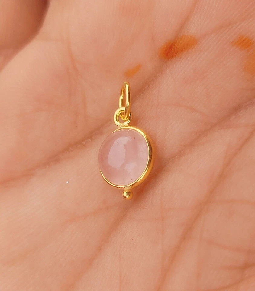 Breloque en or à quartz rose naturel - collier fait main en or jaune massif... - Photo 2/2