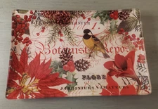 MICHEL DESIGN WORKS SMALL CHRISTMAS DISH 5.5 X 3.75 BIRD PINECONES POINSETTIA