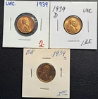 1939-D, 1939-S, 1939-P, Lincoln Wheat Cent, Lot Of 3, Brilliant Uncirculated Red