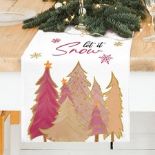 Christmas Let It Snow Snowflake Table Runner Pink Christmas Tree Table Runner...