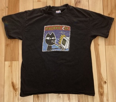 Rare 1997  Hacker Cat  Artist David Faville Tshirt Large 