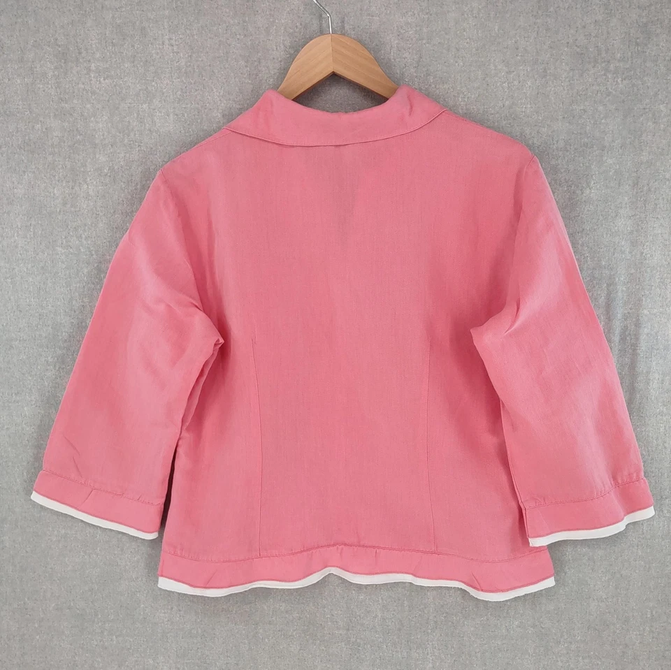 Camisa United Colors of Benetton Mujer XL Rosa Mezcla de Lino Manga 3/4 Botón Foto 2 de 4