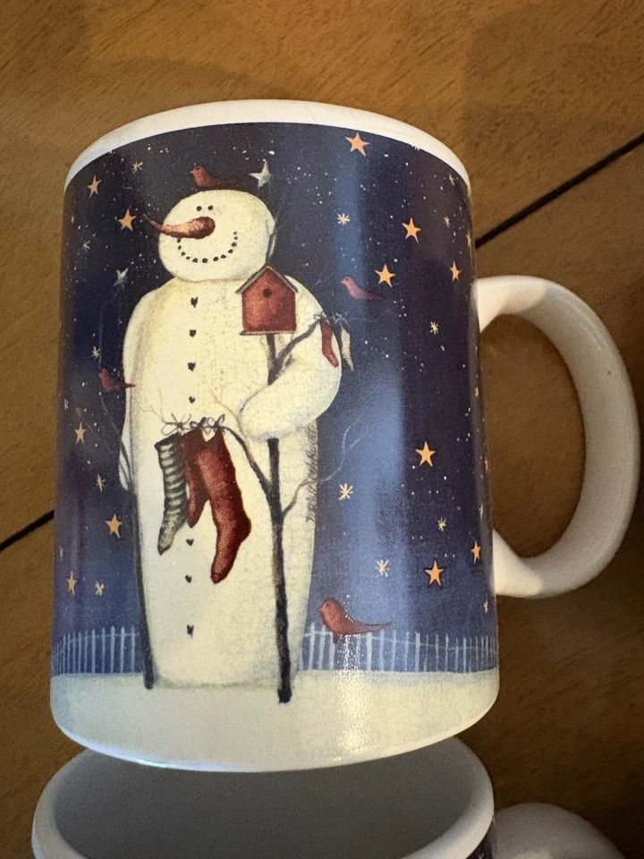 Certified International TWILIGHT SNOWMAN 12oz Mug Set 4Pc Blue Mary Baxter - Image 3 of 4