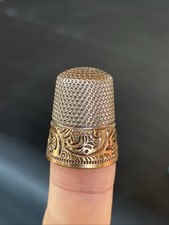 Antique Gold Band Sterling Silver Size 9 Thimble MKD Ketcham & McDougall c 1880s