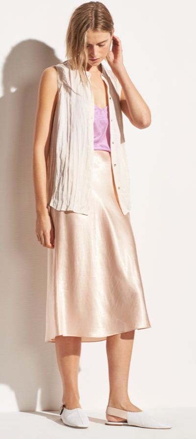 VINCE SATIN MIDI SLIP PULL ON ELASTIC WAIST SKIRT IN LYCHEE SZ XL