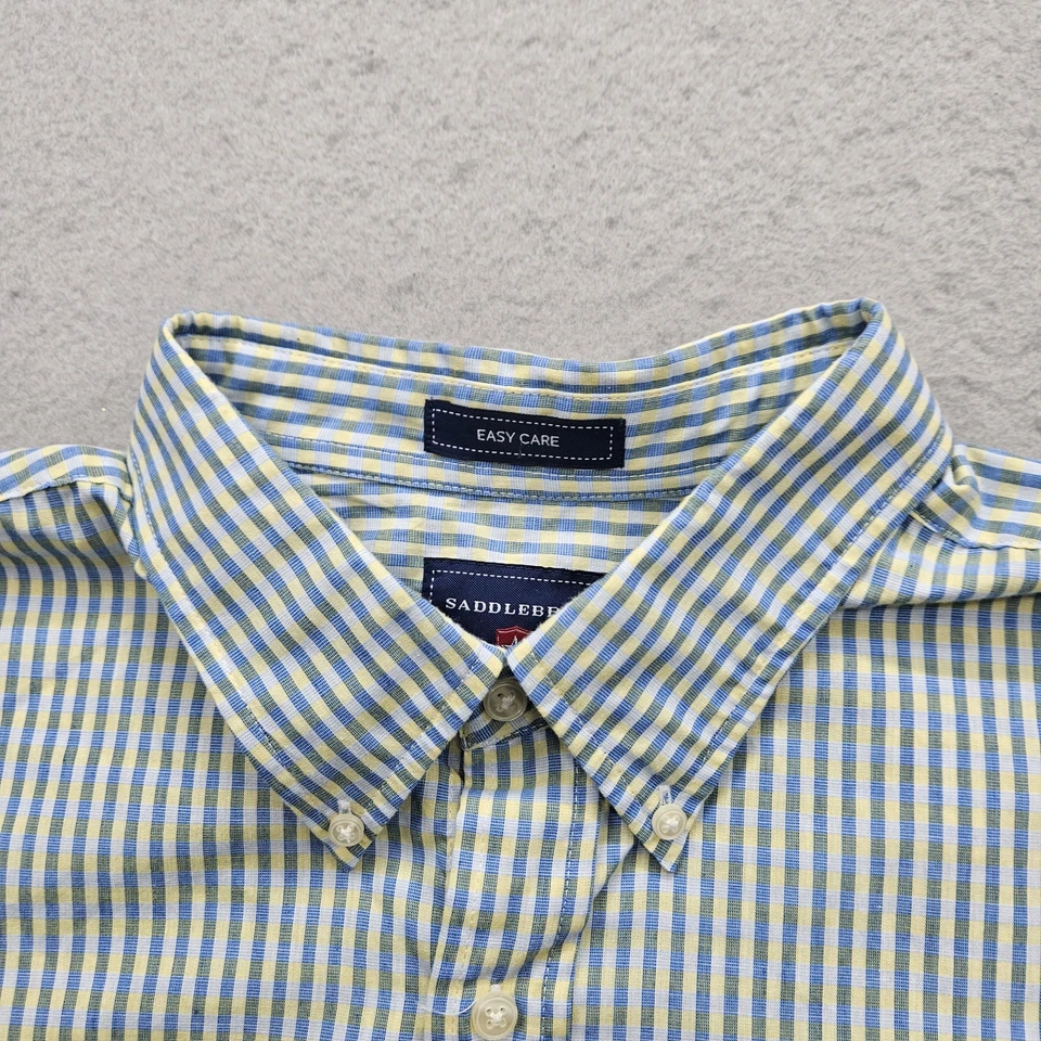 Camisa con botones de manga corta gris guinga XL Saddlebred para hombre Foto 3 de 4