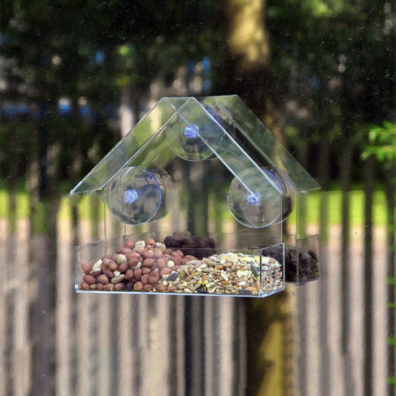 Us Pets Bird Window Feeder Tray Clear Foods Seeds Feed Tray Holder