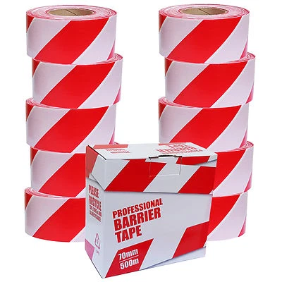 ULTRATAPE Barrier Tape Red & White 10 Rolls Safety Hazard Warning Non Adhesive 70mm x 500m