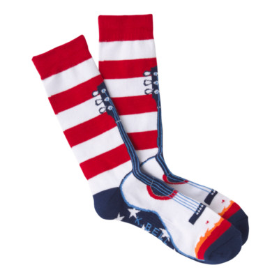 New K. Bell Men Crew Socks 10-13 Shoe 6.5-12 USA GUITAR Red White Blue USA made