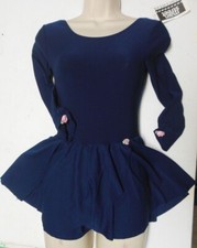Dance Navy Blue 3/4 Sleeve Skirted Leotard Rosebud Trim Girls Extra Large Child