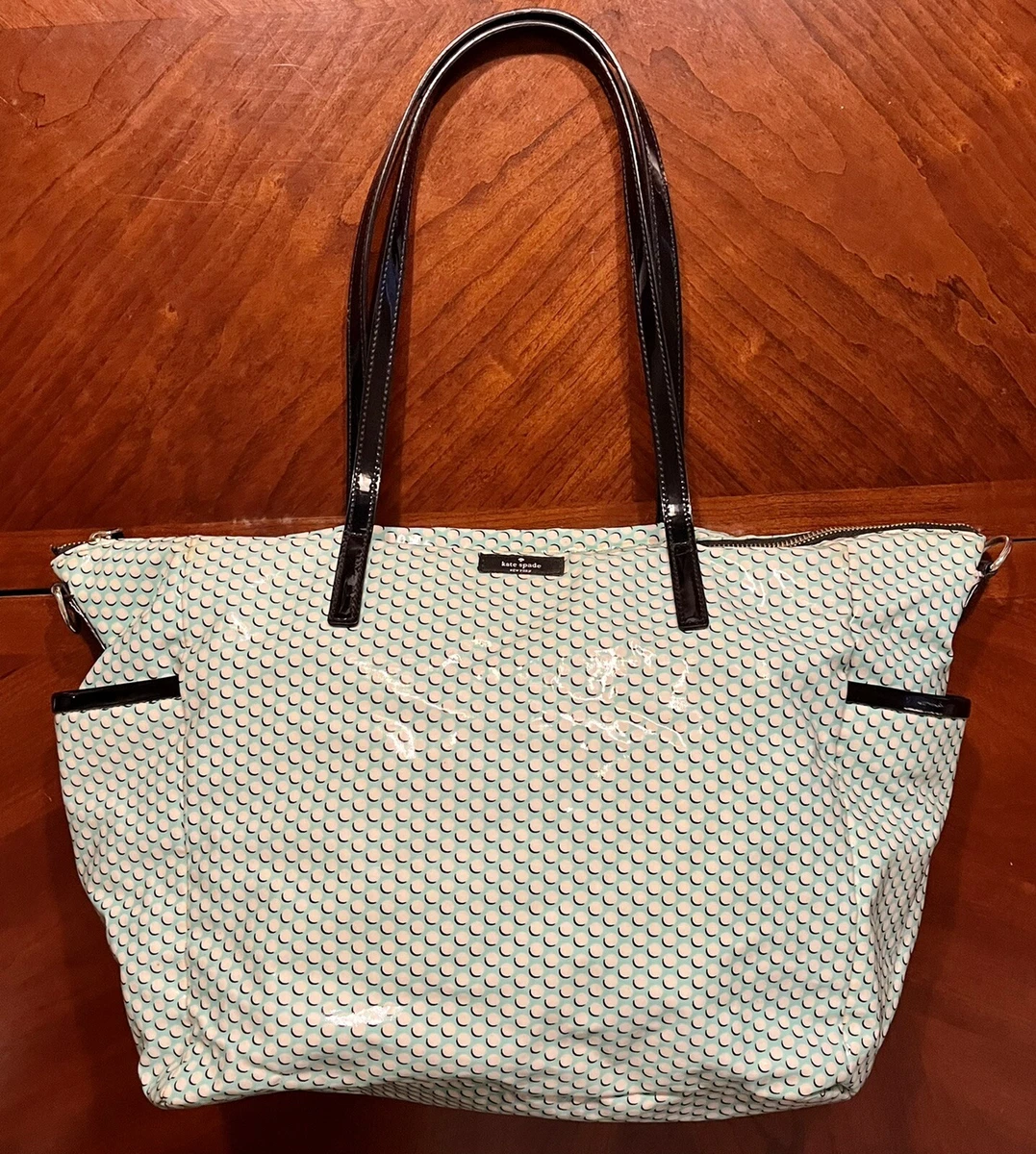 Kate Spade Mint Green Polka Dot Blake Avenue Taden Vinyl Tote Bag Overnight