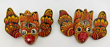 x2 Hand Carved Wooden Mask Folk Art Piece Sri Lanka Wall Decor Ornament Small