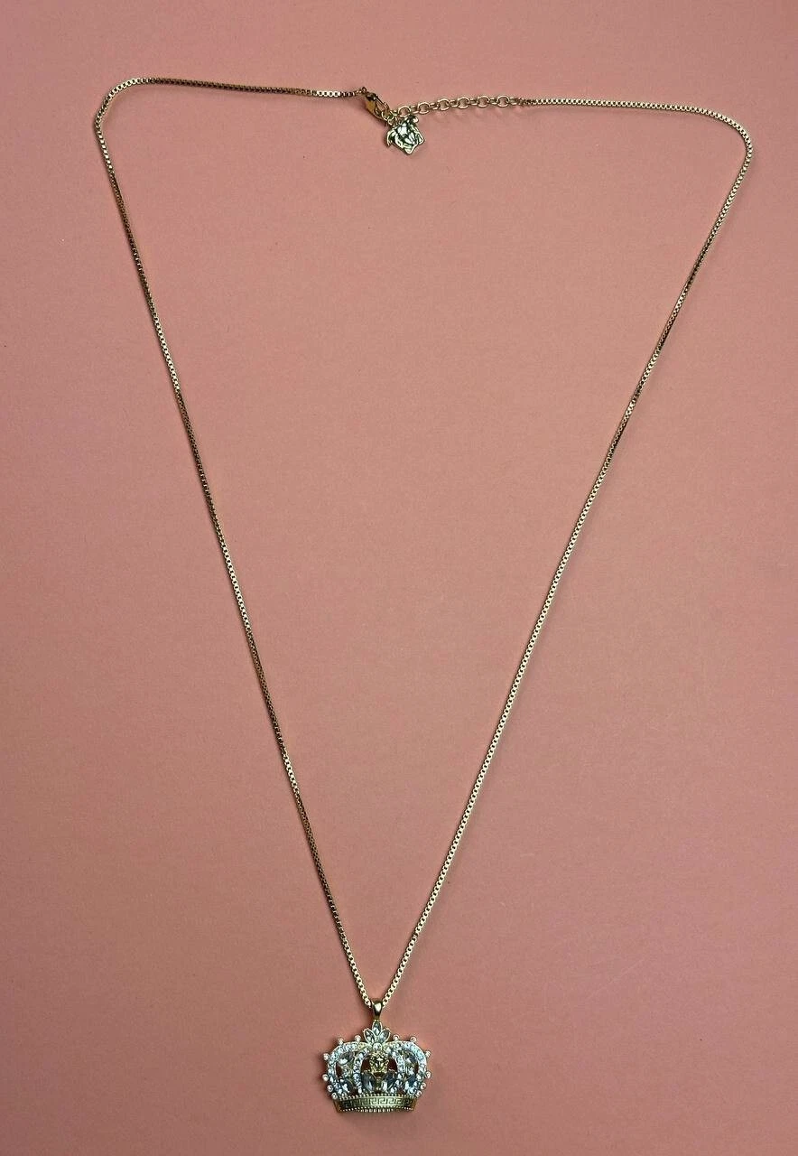 Collana donna Versace catena bordo oro stile elegante ciondolo corona