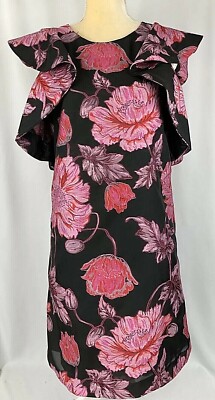 Belle Badgley Mischka Shift Dress 2 Jacquard Frill Swing Pink Cocktail $199