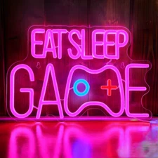 Eat, Sleep, Game Neon LED Wall Sign W/USB Power Supply Video Game Room