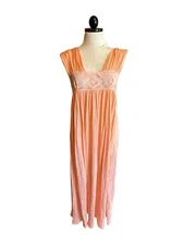 Vintage Annique by Rosa Puleo Szule Peach Maxi Crinkle Fabric Nightgown Sz S