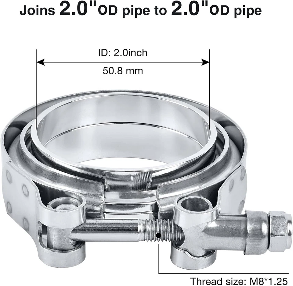 2.0 Inch V Band Clamp With Flange Male Female Stainless Steel Joins 2.0" OD 2Pcs - Image 2 of 4