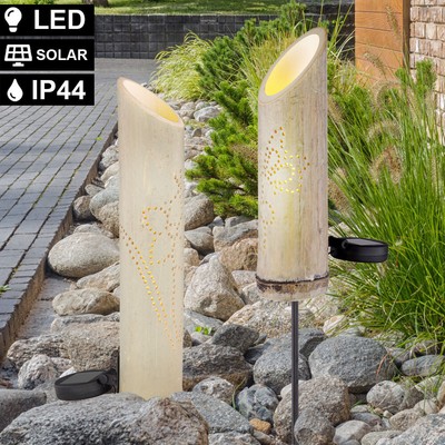 LED SOLAR Bambus Auen Lampen Erdspie Dekor Stanzungen Terrassen Steck  Leuchten | eBay