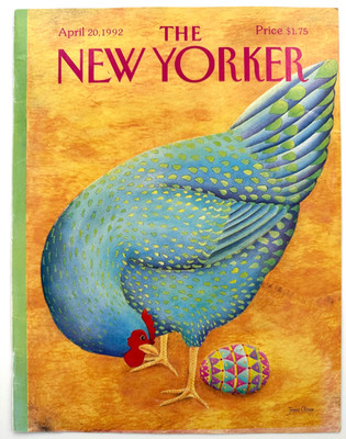 New Yorker  Magazine Cover Only April 20 1992 Jenni Oliver Blue Hen Easter Egg