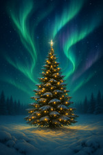 Aurora Christmas Tree Northern Lights Glow Poster Print Framed Canvas Wall Art