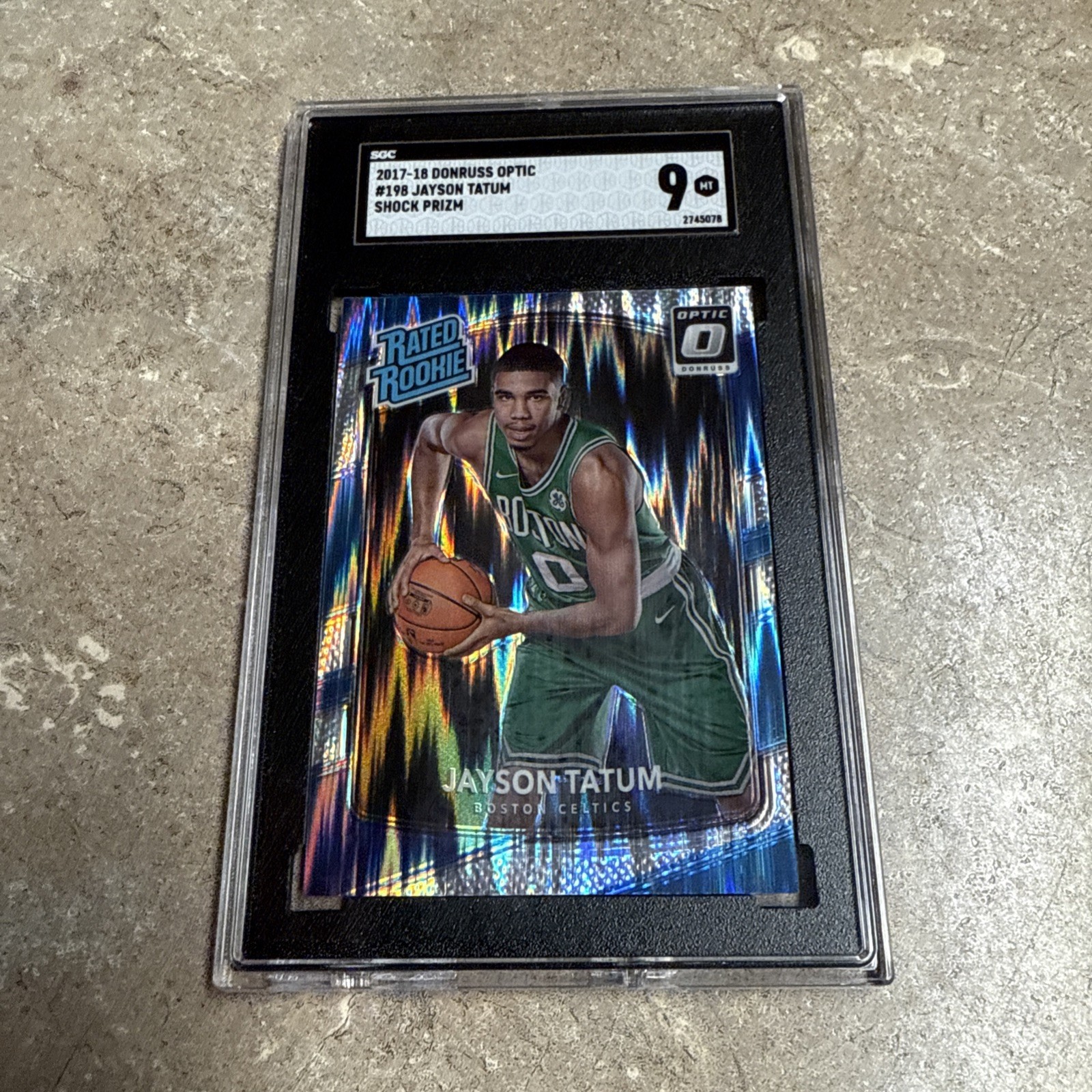 Jayson Tatum ROOKIE RC Basketball Card 2017-18 Donruss Optic Shock Prizm SGC 9
