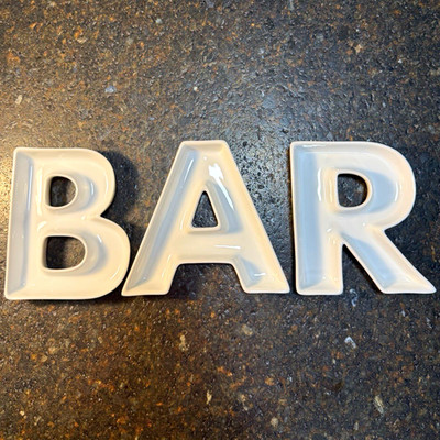 White Ceramic BAR Letters Decor, Freestanding 3D Effect Glossy Finish