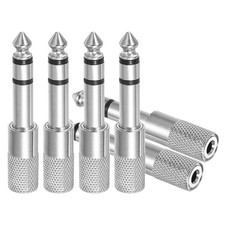 6Pcs TRS6.35mm Male to 3.5mm Female Zinc Alloy Adapter, Silver