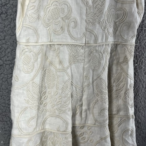 Alexis Embroidered Ivory 100% Linen Mini Dress W/Raffia Trim Sz S $650 Org Beach - Picture 11 of 13