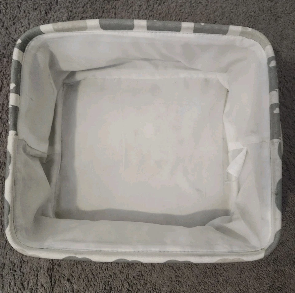 Elephant Print Basket Storage Cloth Soft 11x13x6 Bin Organizer Baby Gray White - Image 2 of 4