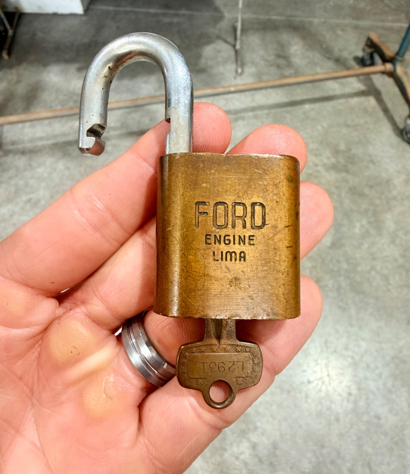 Vintage Best Ford Padlock with the Original Numbered Key Engine Lima Ohio Brass - second product detail image
