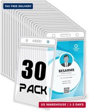 30 Pack Vertical ID Badge Holders Clear Plastic Waterproof Card Holder Resealabl