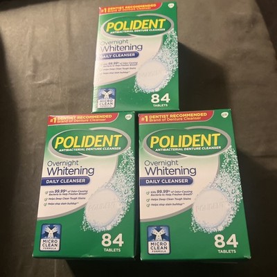 Antibacterial Denture Cleanser Overnight Whitening Daily Cleanser 84 Tablets 3PK