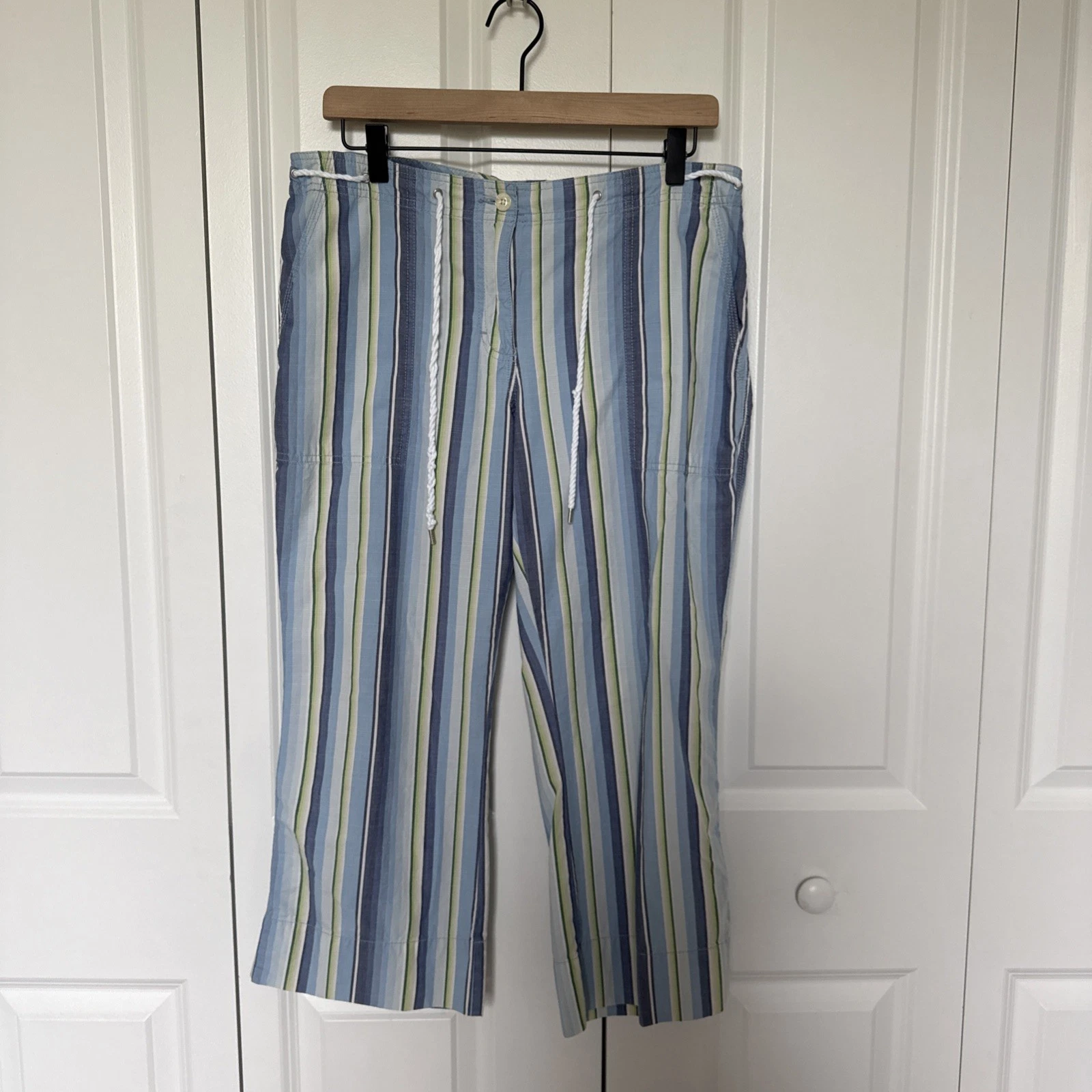 Tommy Hilfiger Vintage Striped Capri Pants Sz 10 Cord Drawstring Y2K Summer