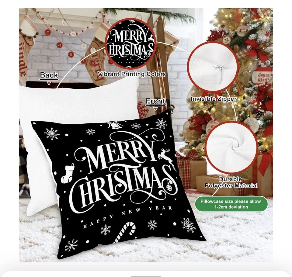 Juego de 4 fundas de almohada de Navidad Lanpn Black Santa 18x18, negras afroamericanas... Foto 2 de 3