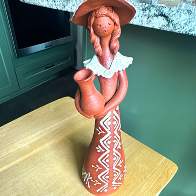 Vintage Helga Mader Montreal Pottery Terracotta Figurine Folk Art Woman Signed